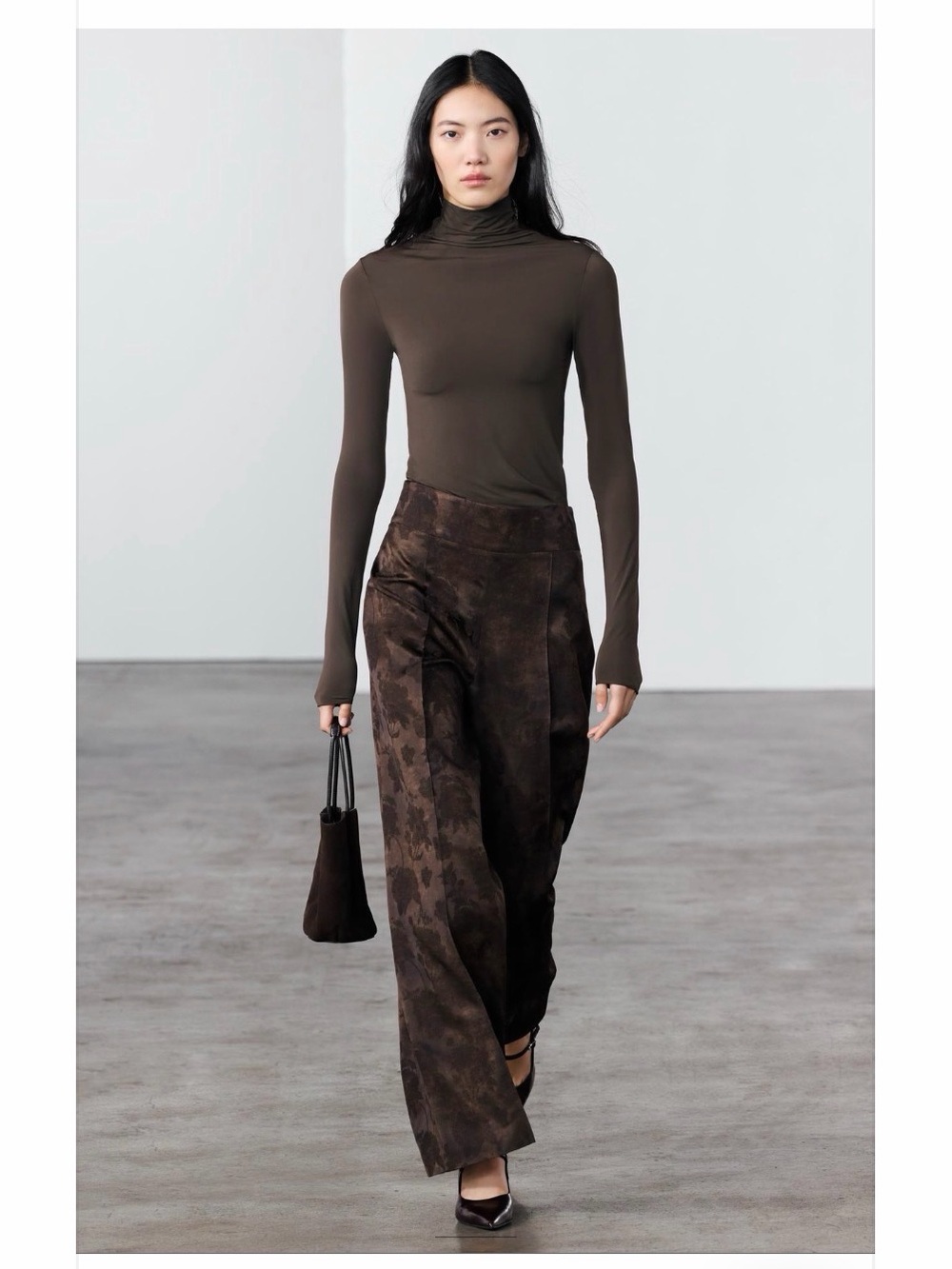 Zara Dark Brown Wide Leg High-Waist Pants